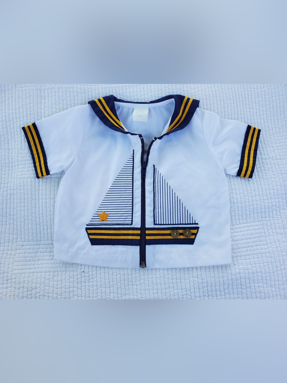 Kids White Sailor Top with Navy & Yellow Trim